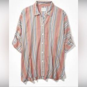 American Eagle Striped Oversized Beach Shirt Xs